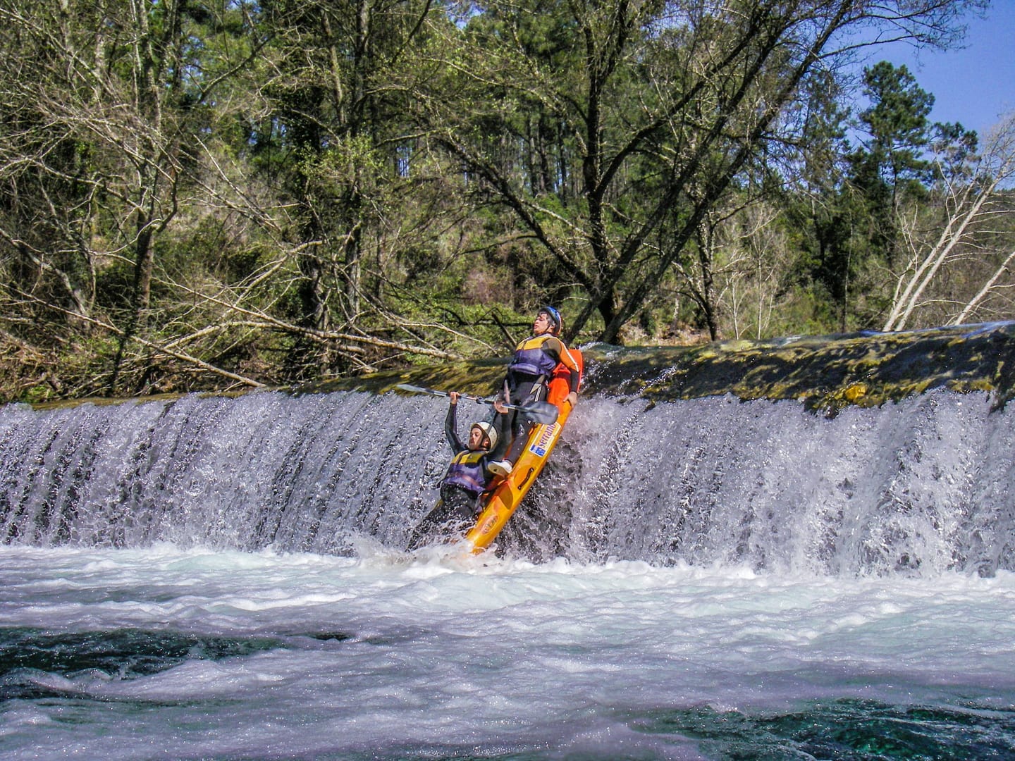 Canoe progressing over a River Alvoco weir